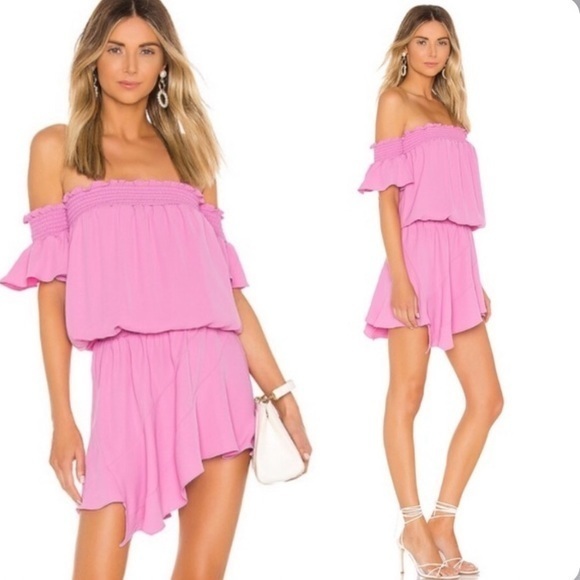 Amanda Uprichard Dress Ariella Off The Shoulder Asymmetrical in Pompei Pink - Picture 1 of 6